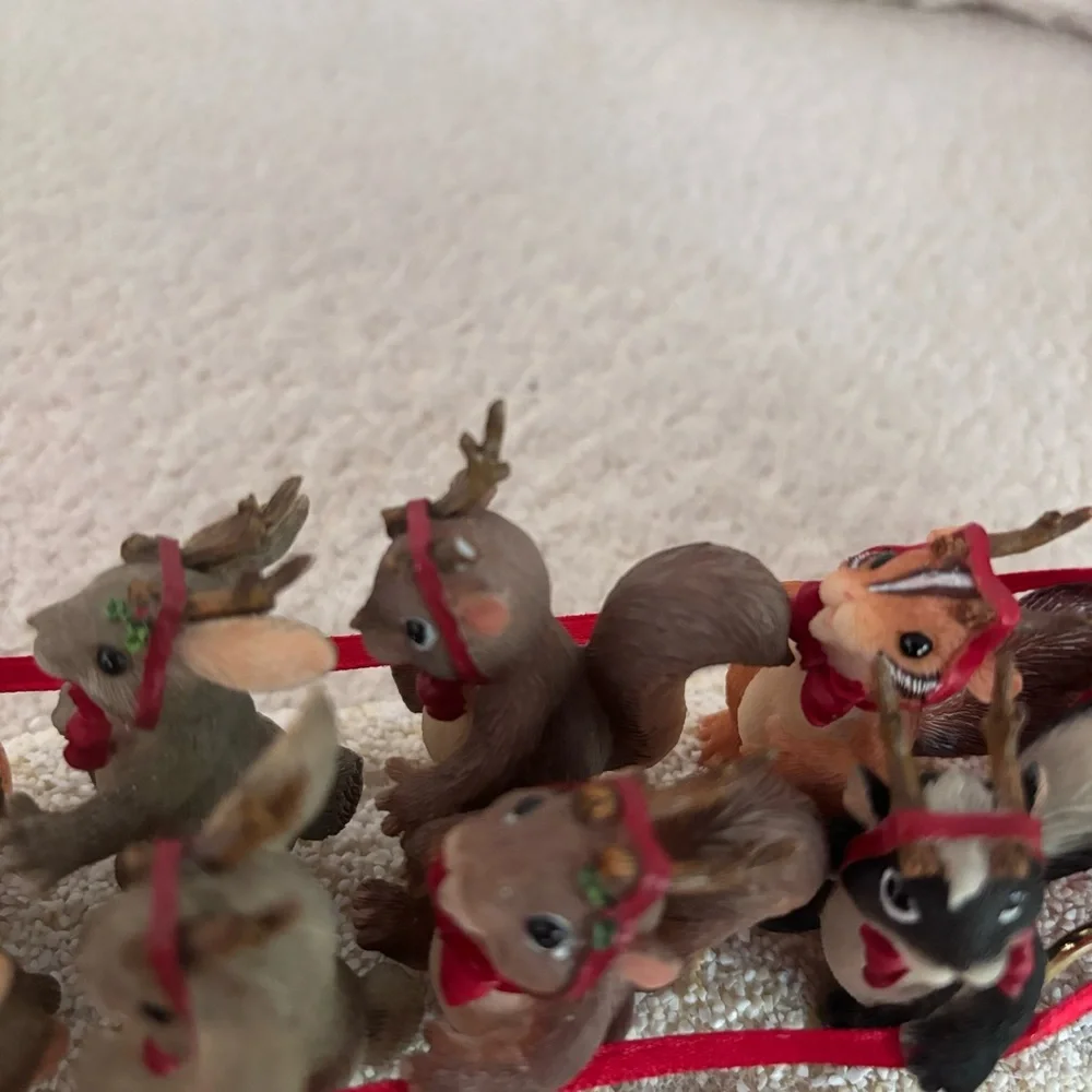 Fitz and Floyd Dash Away All Christmas Sleigh Racoon Squirrels